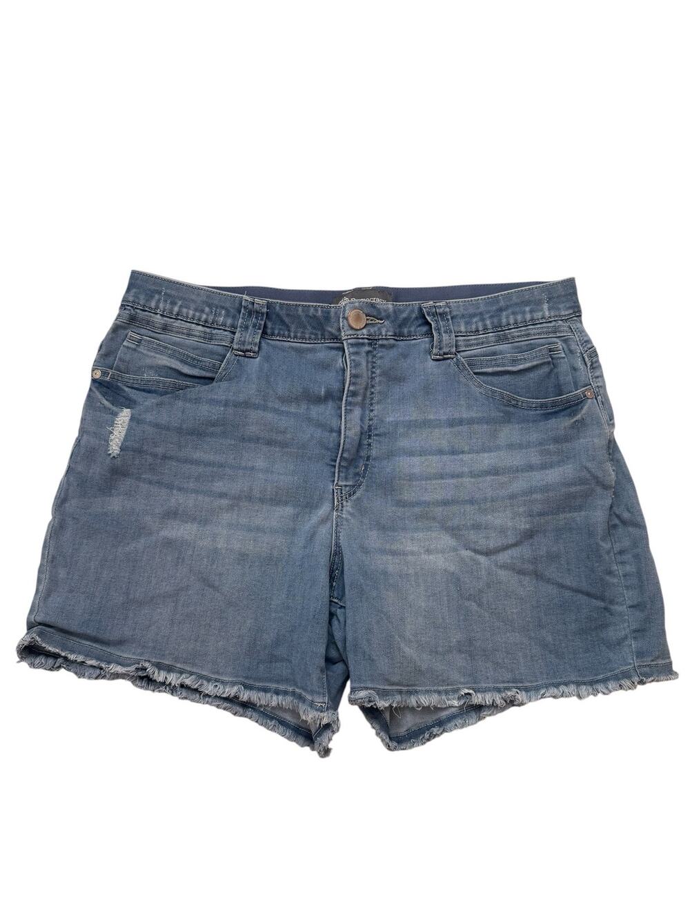 DEMOCRACY AbTechnology Raw Hem Denim Shorts Size 16 Womens Distressed Light Wash